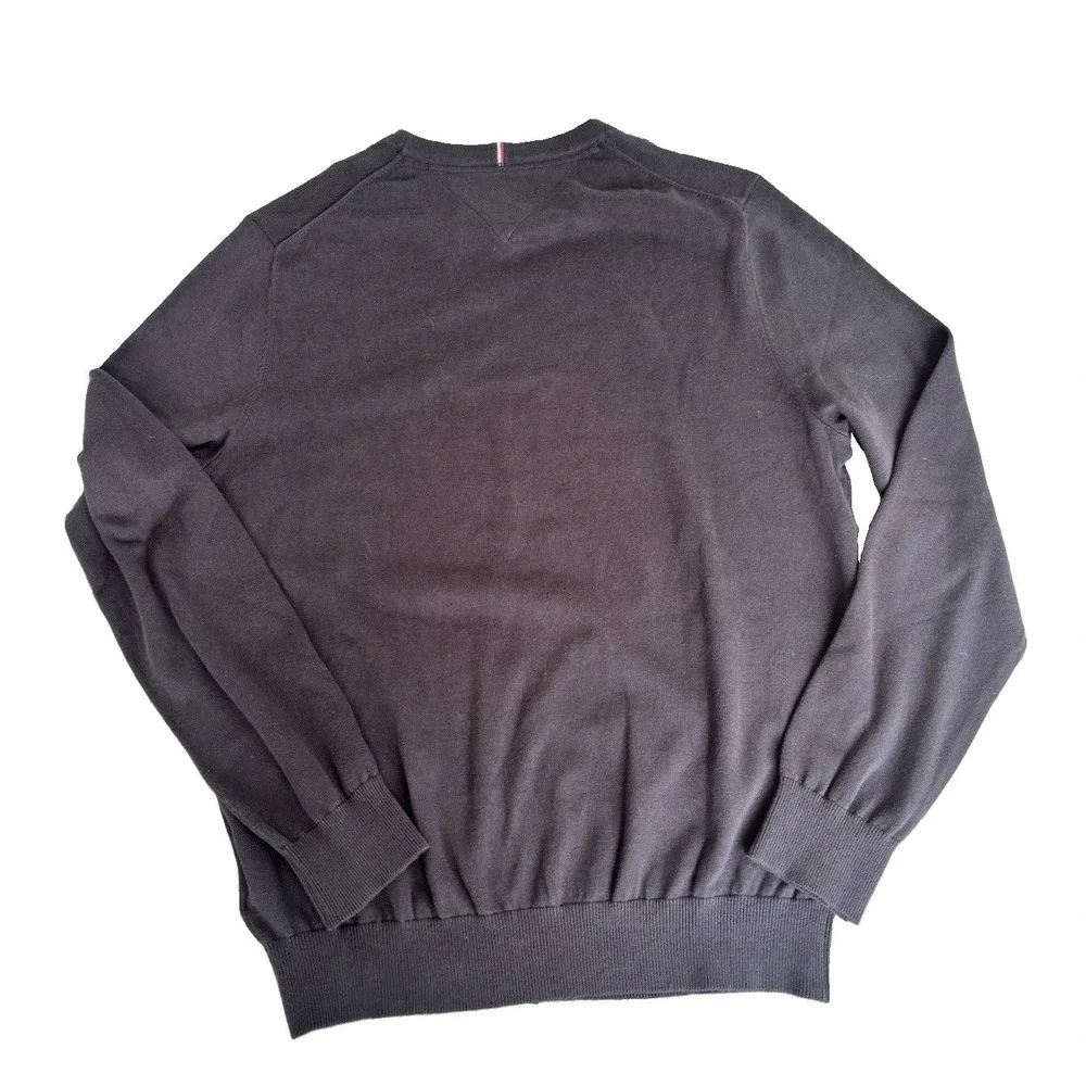 Tommy Hilfiger Black Knit Cotton Pullover Sweater Crew Neck Logo Men's Size L